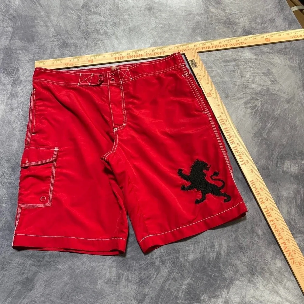 Y2K 2000s Baggy Grunge Indie Surf Skater Hip Hop Embroidered Red Board Shorts
